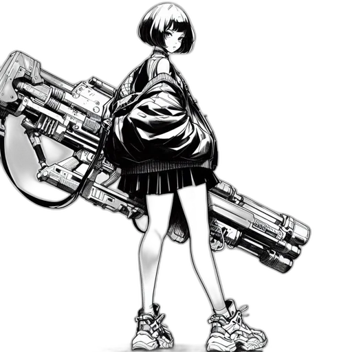 weapon, robot, jacket, staff transparent PNG cut-out