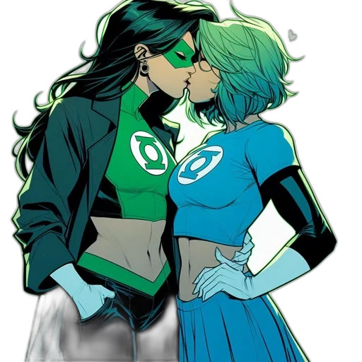 comic book art, concept art, green, two transparent PNG cut-out