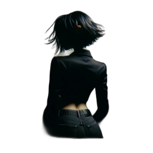 jacket, dress, hair, staff transparent PNG cut-out