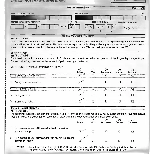 womac, osteoarthritis, index, form transparent PNG cut-out