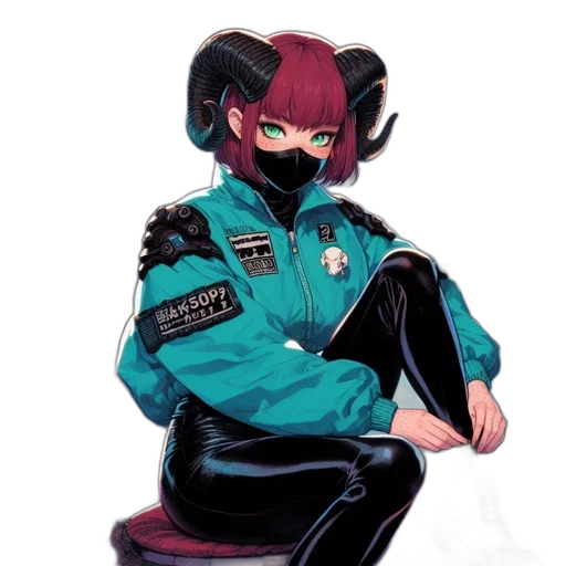 jacket, mask, creature, staff transparent PNG cut-out