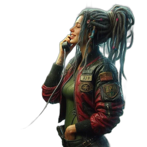 jacket, robot, weapon, hair transparent PNG cut-out