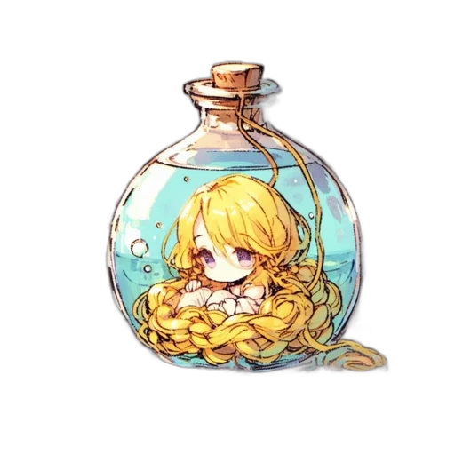 bottle, dress, crown, hair transparent PNG cut-out