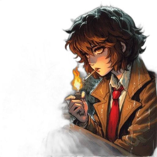 jacket, staff, weapon, face transparent PNG cut-out