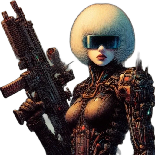 robot, weapon, cyberpunk, concept art transparent PNG cut-out