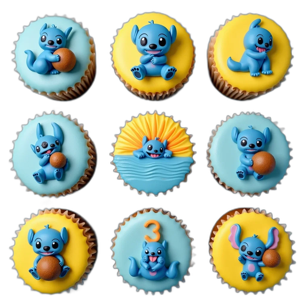 3d render, blue, collection, cupcakes transparent PNG cut-out