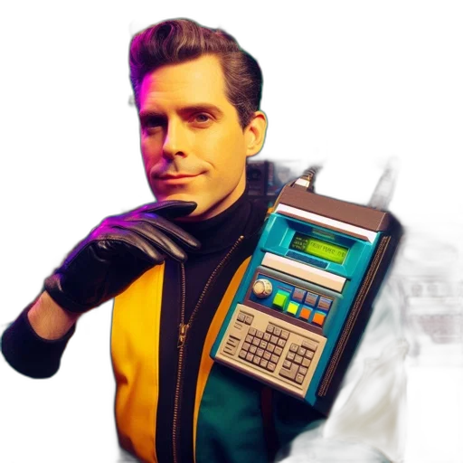 jacket, robot, staff, cyberpunk transparent PNG cut-out