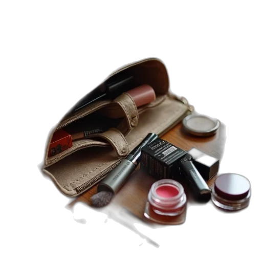 photorealistic, earth tones, purse, cosmetics transparent PNG cut-out