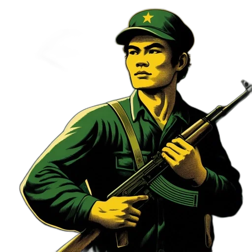 weapon, staff, jacket, hat transparent PNG cut-out