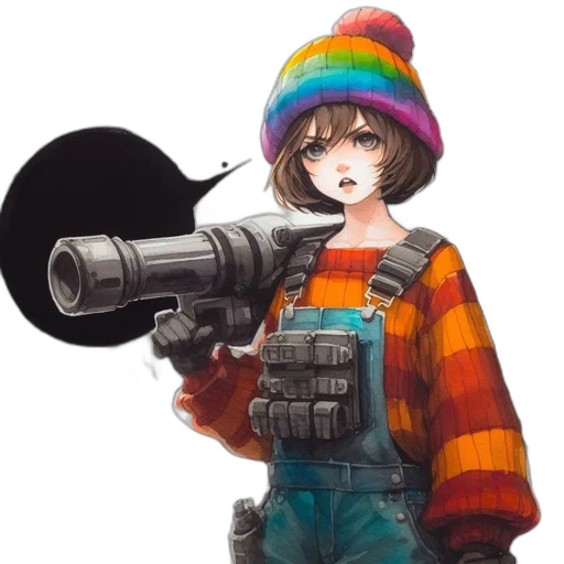 weapon, staff, hat, robot transparent PNG cut-out