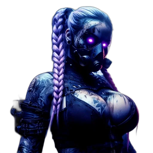 robot, mask, staff, cyberpunk transparent PNG cut-out