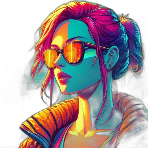 jacket, face, cyberpunk, comic book art transparent PNG cut-out