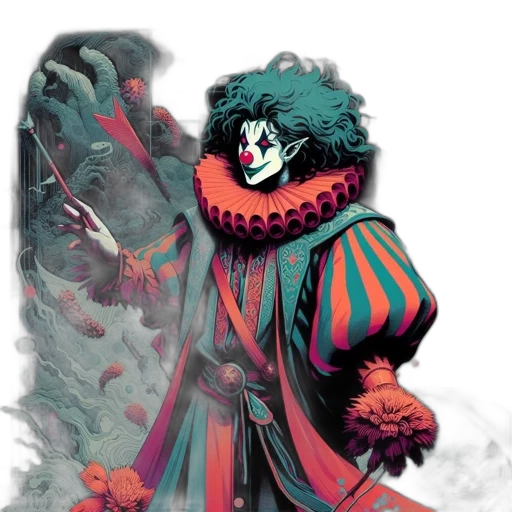 comic book art, concept art, fantasy art, jester-like transparent PNG cut-out