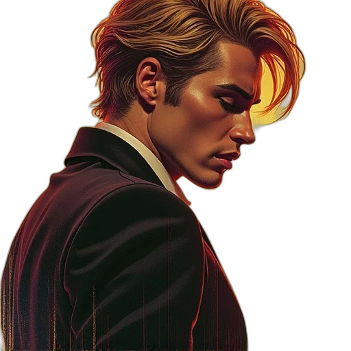 jacket, hair, face, comic book art transparent PNG cut-out