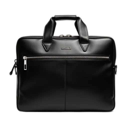 black, leather, briefcase, silver transparent PNG cut-out