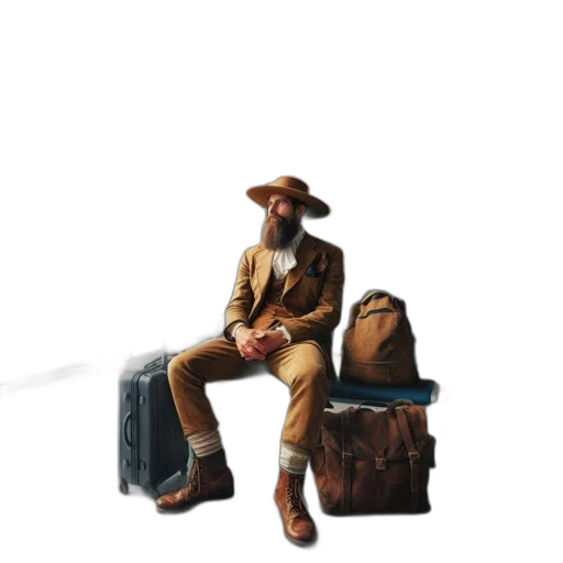 hat, jacket, staff, concept art transparent PNG cut-out