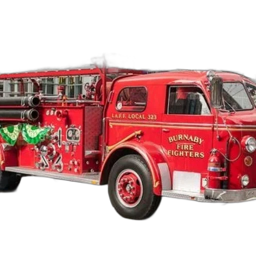 vintage, red, fire, truck transparent PNG cut-out