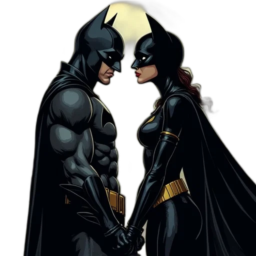 comic book art, concept art, batman, catwoman transparent PNG cut-out