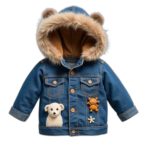 jacket, denim, infants, furry transparent PNG cut-out