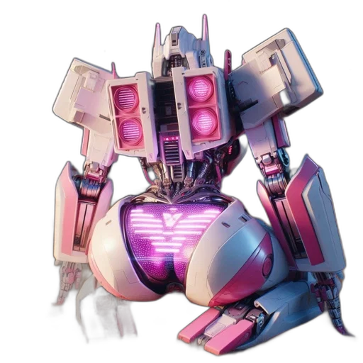 robot, weapon, concept art, vaporwave transparent PNG cut-out