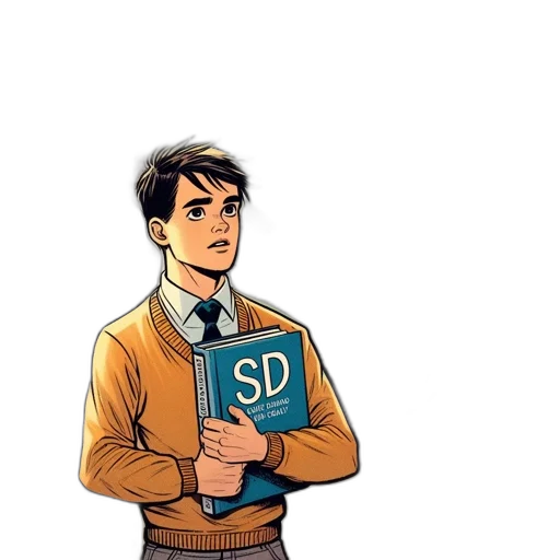 jacket, staff, comic book art, cartoon transparent PNG cut-out