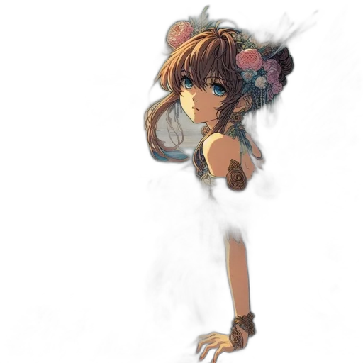 dress, staff, weapon, flower transparent PNG cut-out