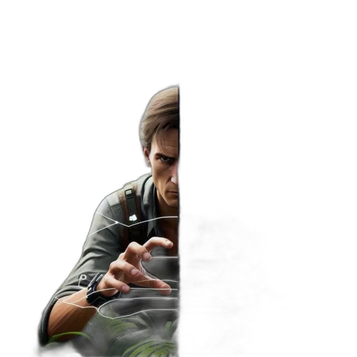 weapon, face, sword, jacket transparent PNG cut-out