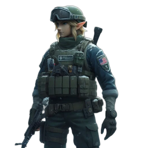 weapon, jacket, staff, hat transparent PNG cut-out