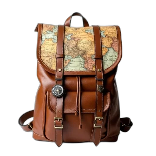 earth tones, brown, leather, backpack transparent PNG cut-out