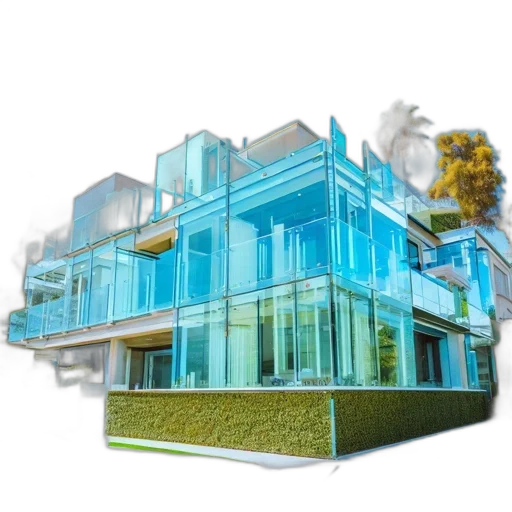building, 3d render, photorealistic, vaporwave transparent PNG cut-out