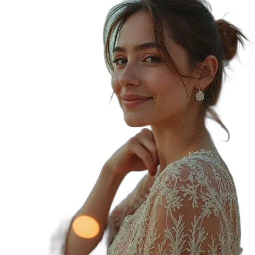 dress, face, jewelry, staff transparent PNG cut-out