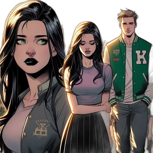 comic book art, concept art, three, individuals transparent PNG cut-out