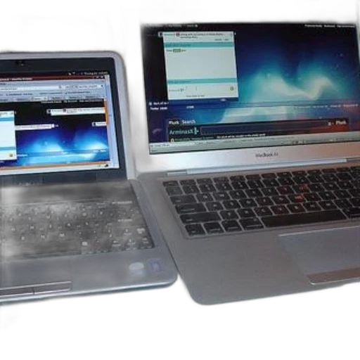 two, laptops, side, one transparent PNG cut-out