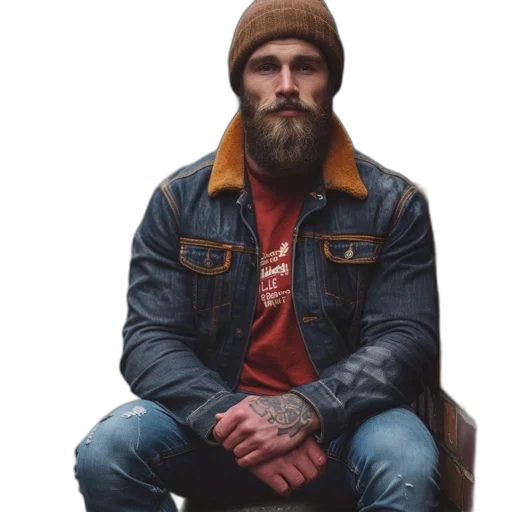 jacket, face, hat, photorealistic transparent PNG cut-out