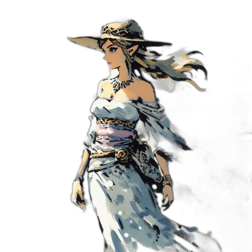 dress, hat, staff, weapon transparent PNG cut-out