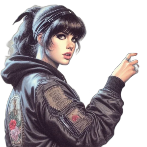 jacket, face, comic book art, cyberpunk transparent PNG cut-out