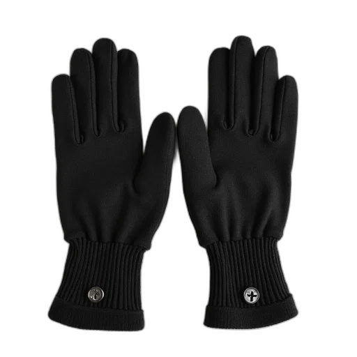 pair, black, gloves, textured transparent PNG cut-out