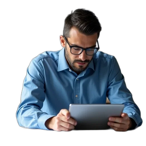 staff, face, man, sitting transparent PNG cut-out