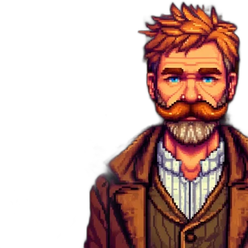 jacket, face, staff, pixel art transparent PNG cut-out