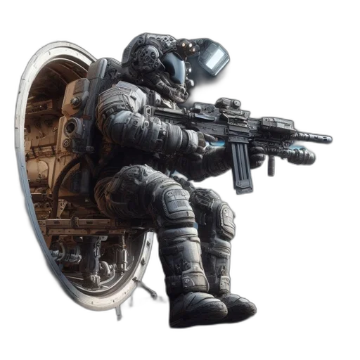 robot, weapon, jacket, mask transparent PNG cut-out