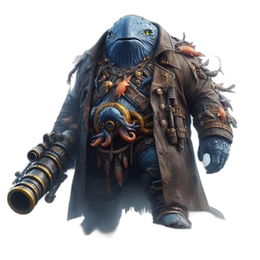 jacket, mask, creature, staff transparent PNG cut-out