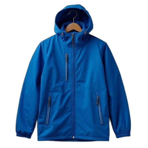 jacket, blue, hood, zipped transparent PNG cut-out