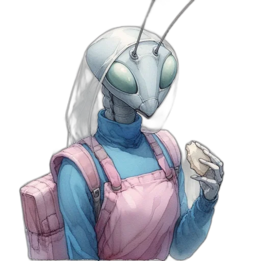robot, creature, staff, jacket transparent PNG cut-out