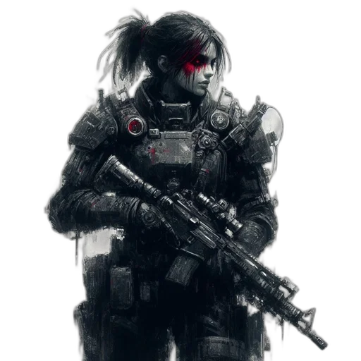 robot, weapon, face, concept art transparent PNG cut-out
