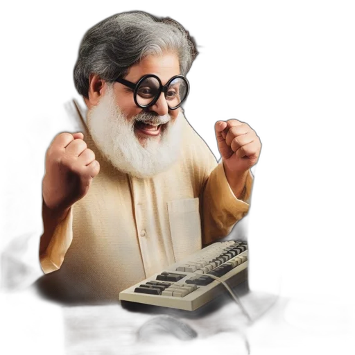 3d render, elderly, man, white transparent PNG cut-out