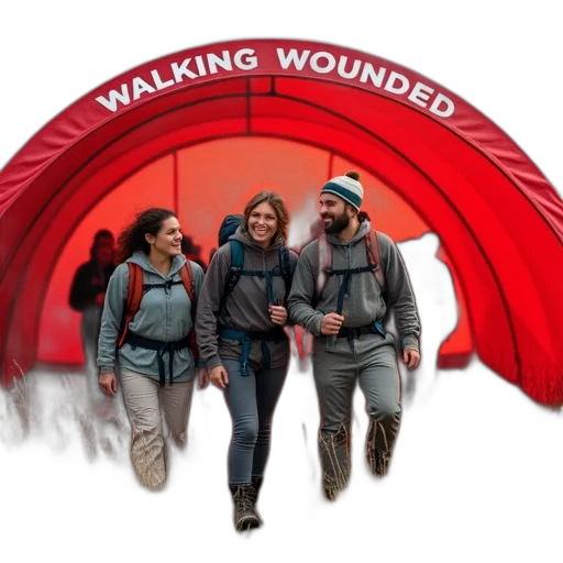 group, hikers, walking, through transparent PNG cut-out