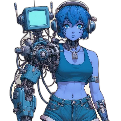 robot, weapon, staff, cyberpunk transparent PNG cut-out