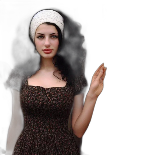 dress, hat, face, photorealistic transparent PNG cut-out