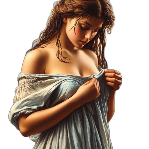 dress, jewelry, sword, oil painting transparent PNG cut-out