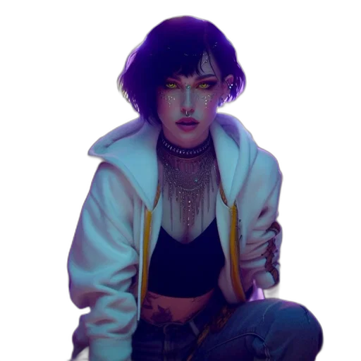 jacket, face, jewelry, hair transparent PNG cut-out